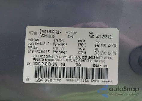 2005 Dodge Ram 1500 Slt/Laramie из США, поврежденный, VIN 1D7HA18N45J561802